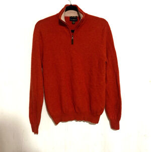 Club Room Cashmere Cardigan Sweater Small Mens Orange Mock Neck Quarter Zip
